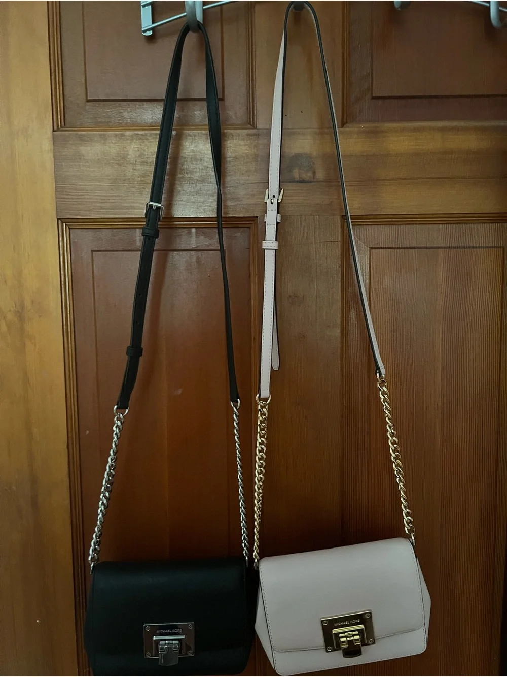 Michael Kors Black and Light Pink Leather Crossbody Duo BUNDLE